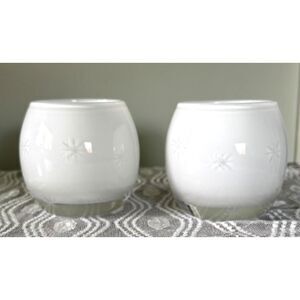 VTG Blown Glass Tealight Holders Set of 2 Frosted White Starburst Etched Poland